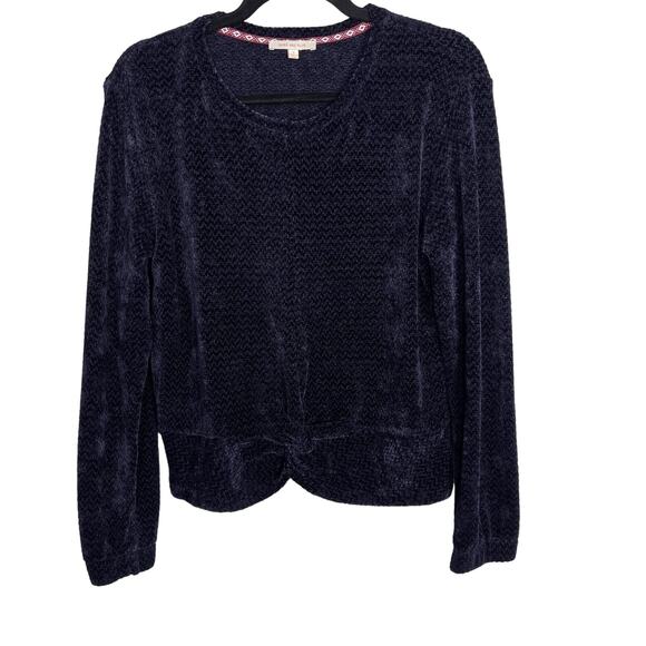 New Skies Are Blue Large L Navy Blue Chenille Twist Front Sweater Crew Neck Cozy - Picture 1 of 8